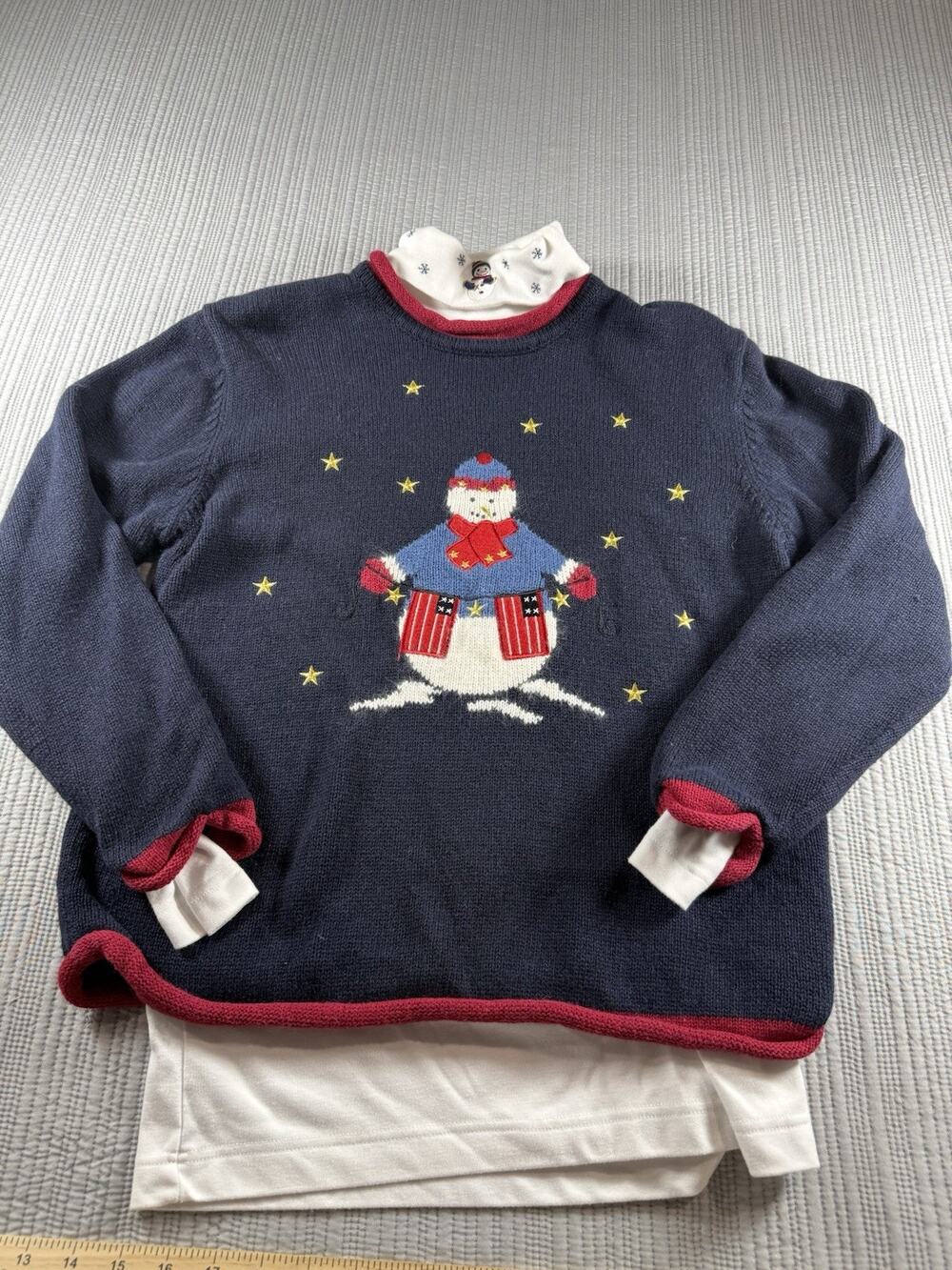 Vintage Christopher Banks Knit Sweater Winter Snowman Holiday Grandmacore